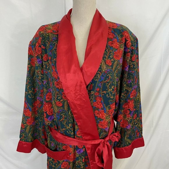 Vintage VICTORIAS SECRET GOLD LABEL Roses Long Robe L - Picture 3 of 6